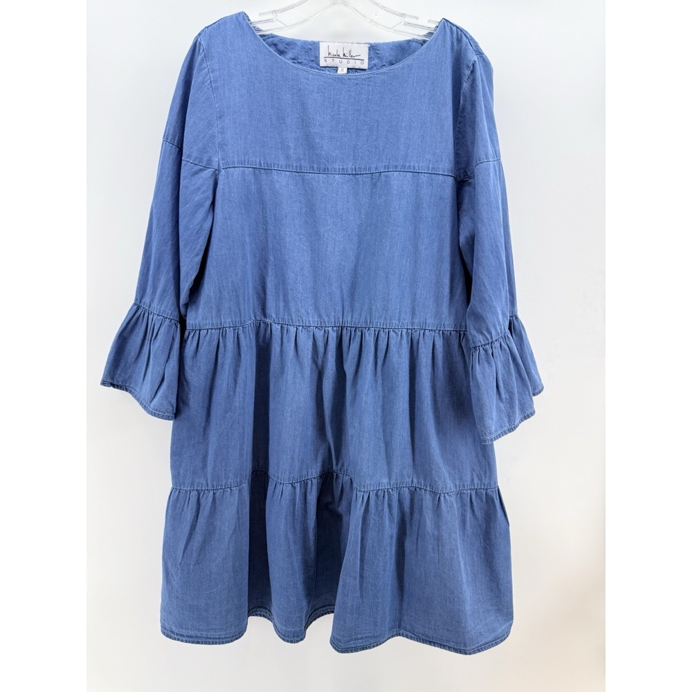 Nicole Miller Blue Tiered Denim Dress